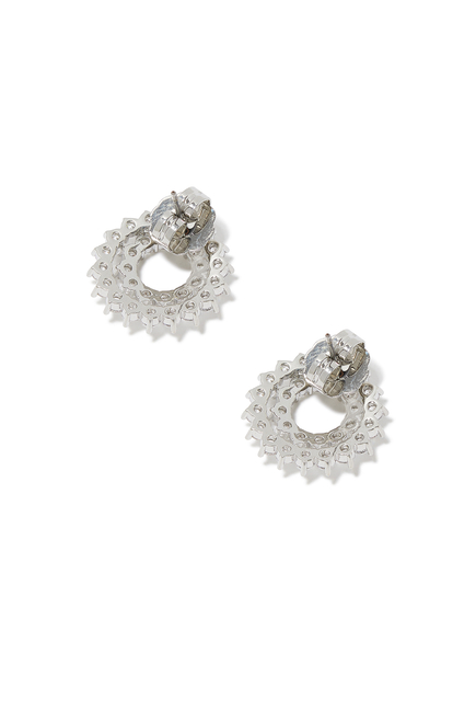Round Double Spiral Earrings, Rhodium-Plated Brass & Cubic Zirconia
